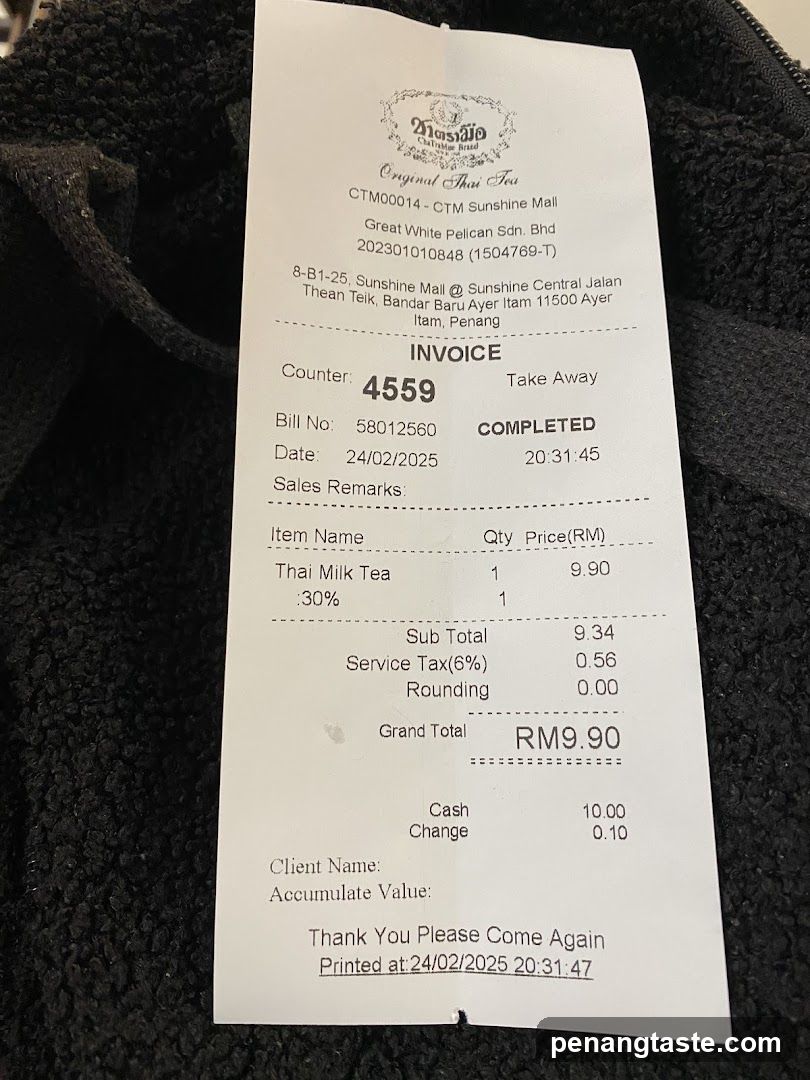 Receipt from CTM Sunshine Mall