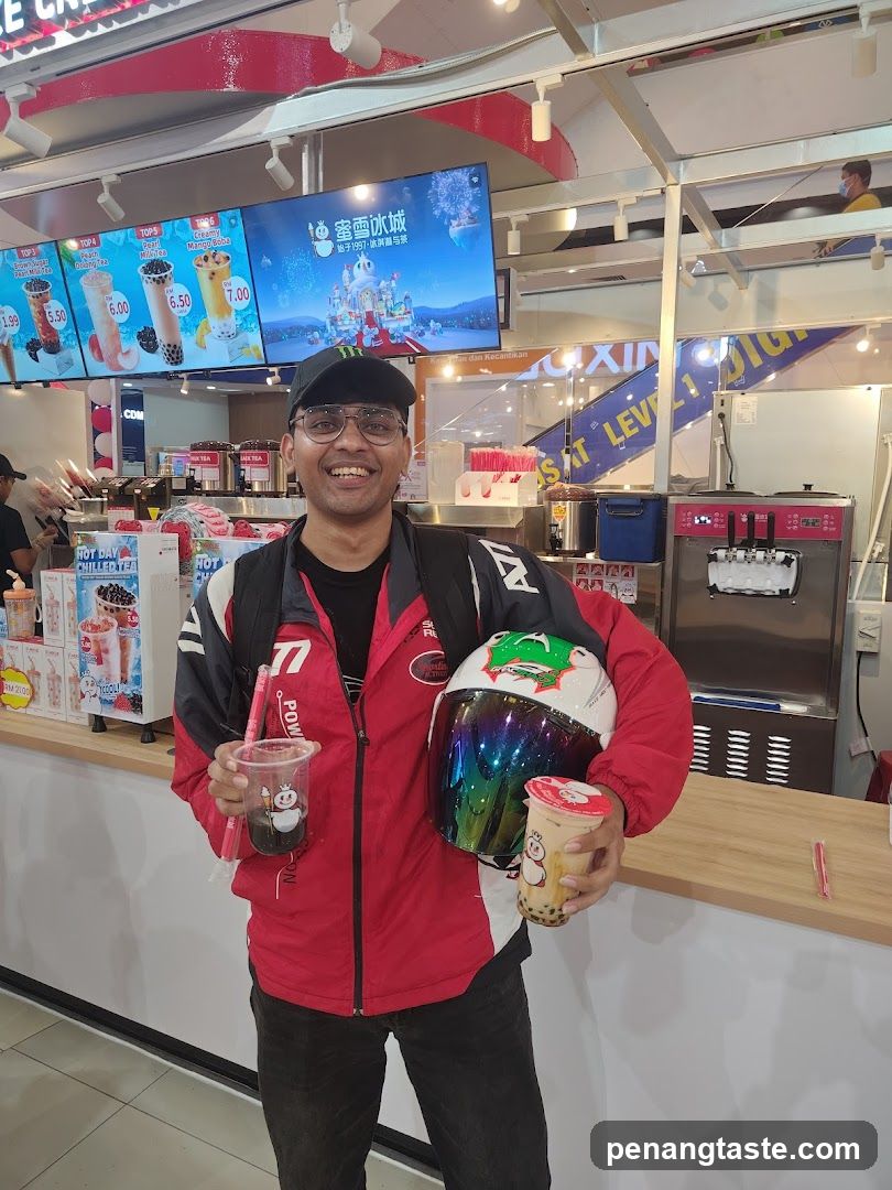 Customer at beverage stall