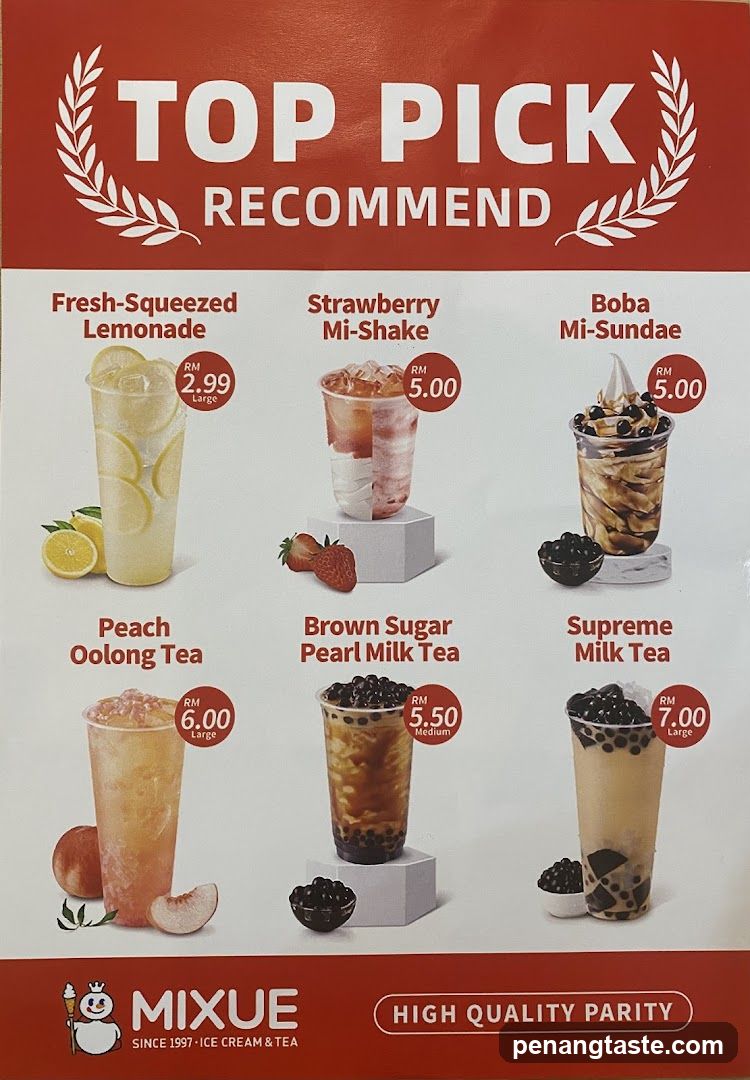 Mixue Top Pick Recommend Menu