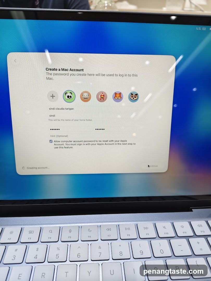 Mac Account Creation Screen