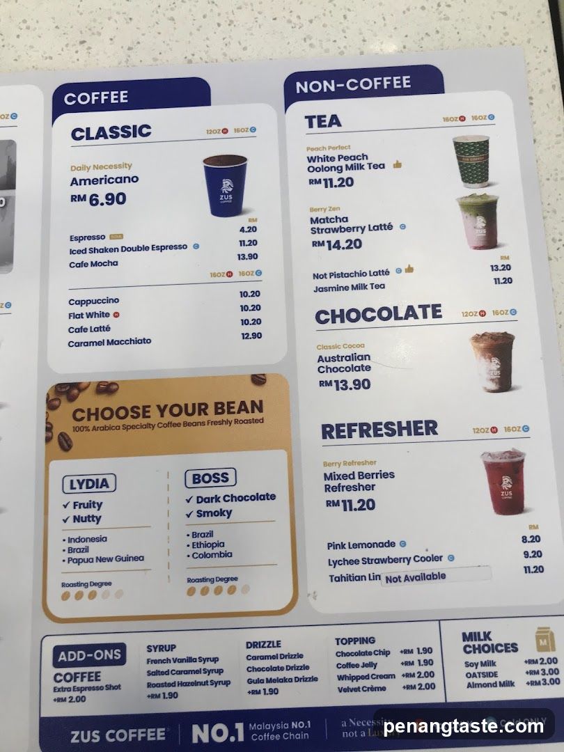 ZUS COFFEE Menu