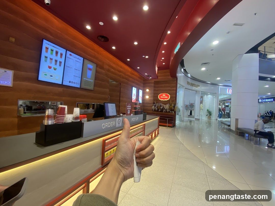 Inside a beverage shop in a shopping mall