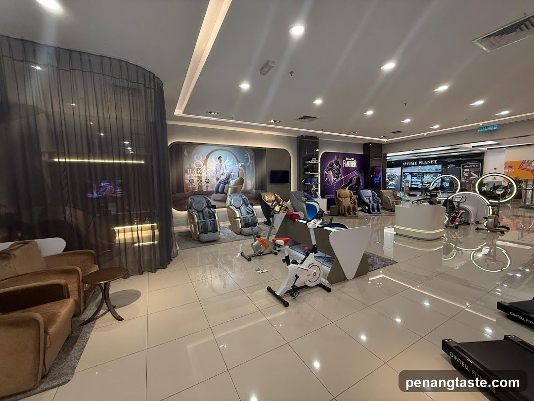 Interior of a fitness and massage equipment showroom