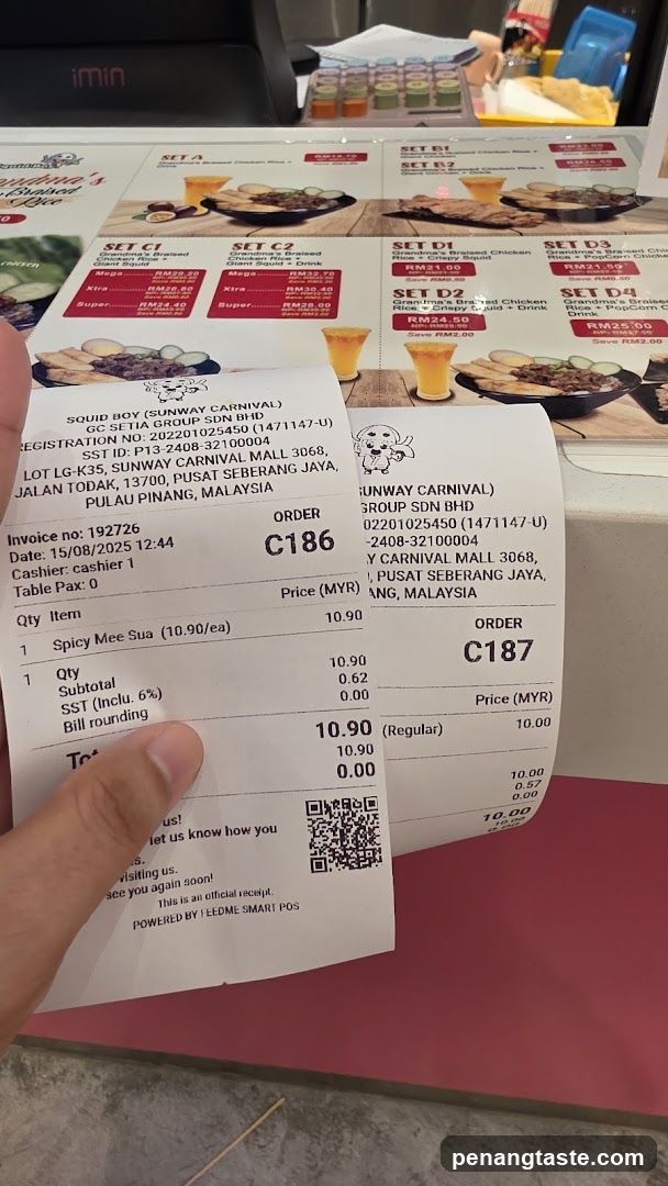 Receipts and Menu Display at Restaurant