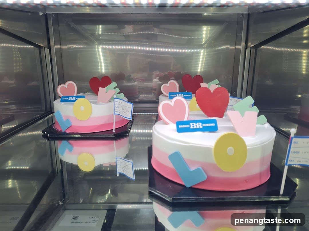 Baskin Robbins cakes in display case
