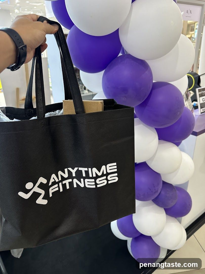 Anytime Fitness branded bag with balloons