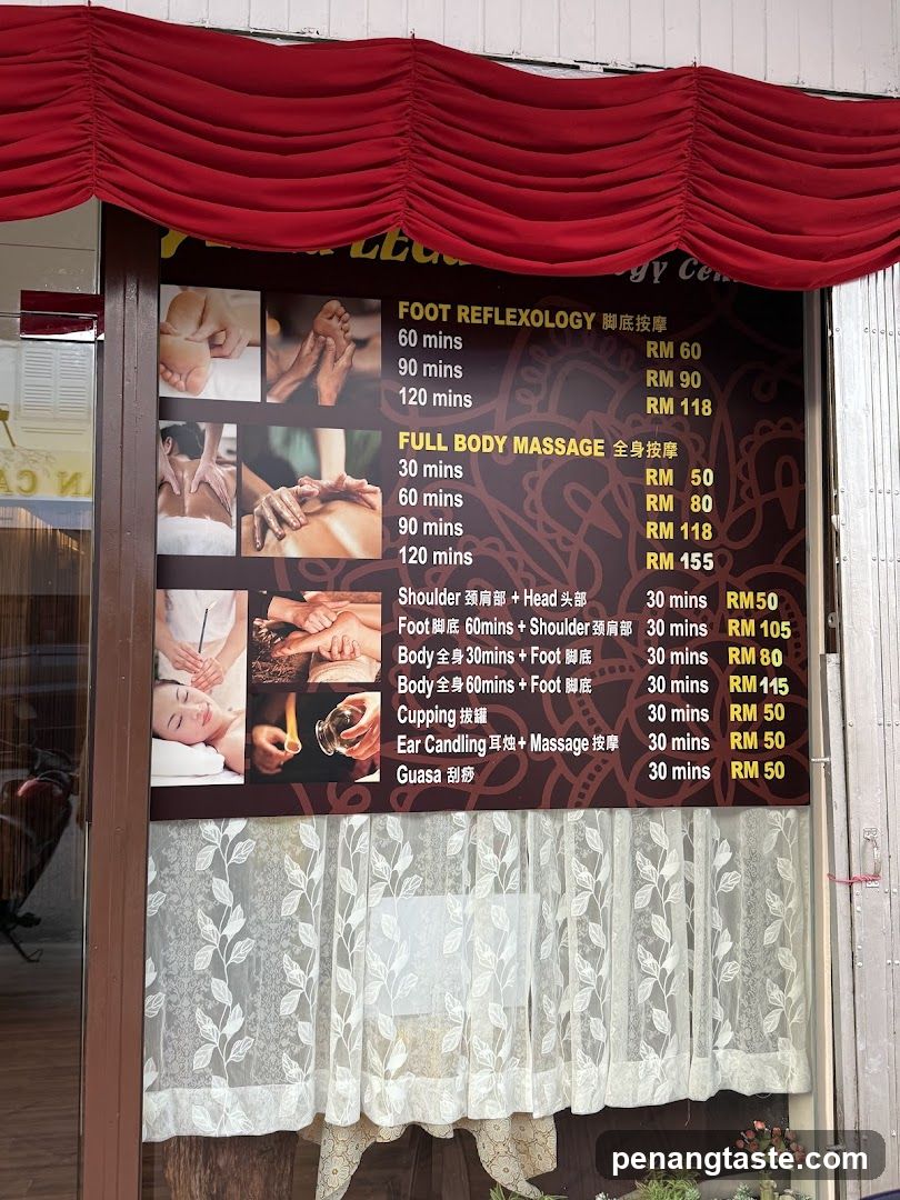 Foot Reflexology and Massage Services Menu