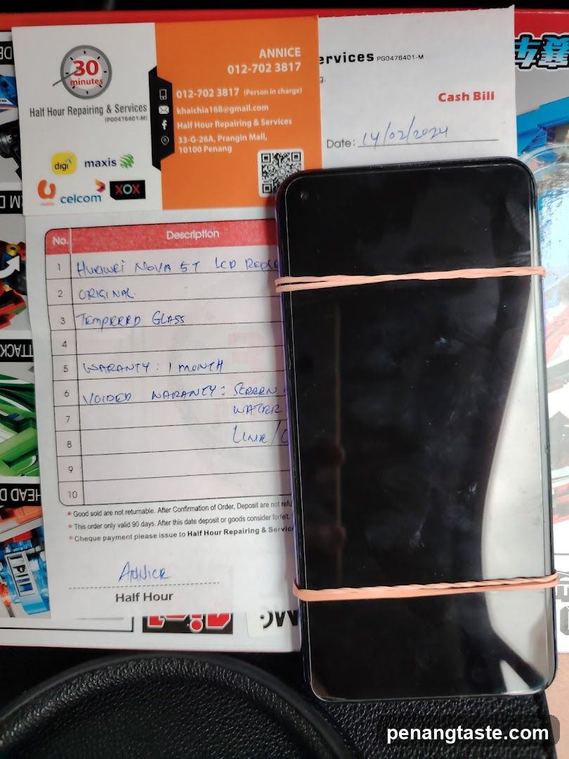 Half Hour Repairing & Services Invoice and Phone