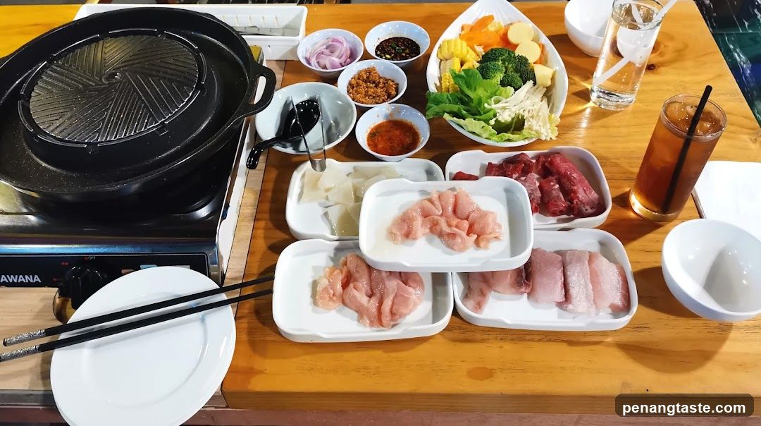 Grilled meat dining setup