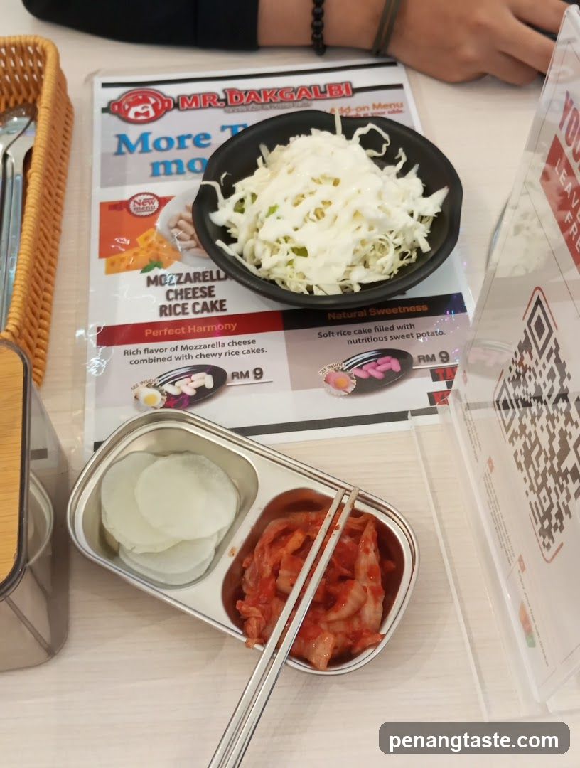 Food items on table with menu