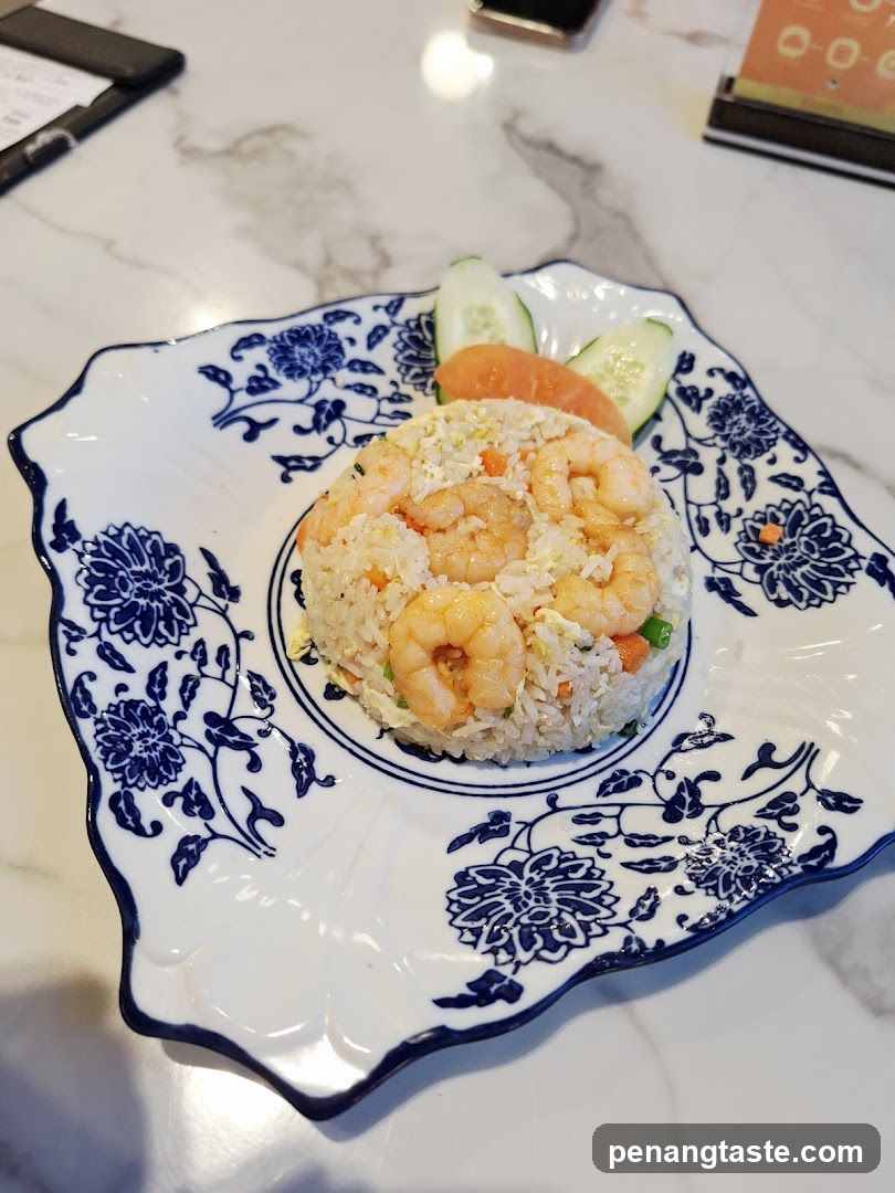 Fried Rice with Shrimp on Decorative Plate