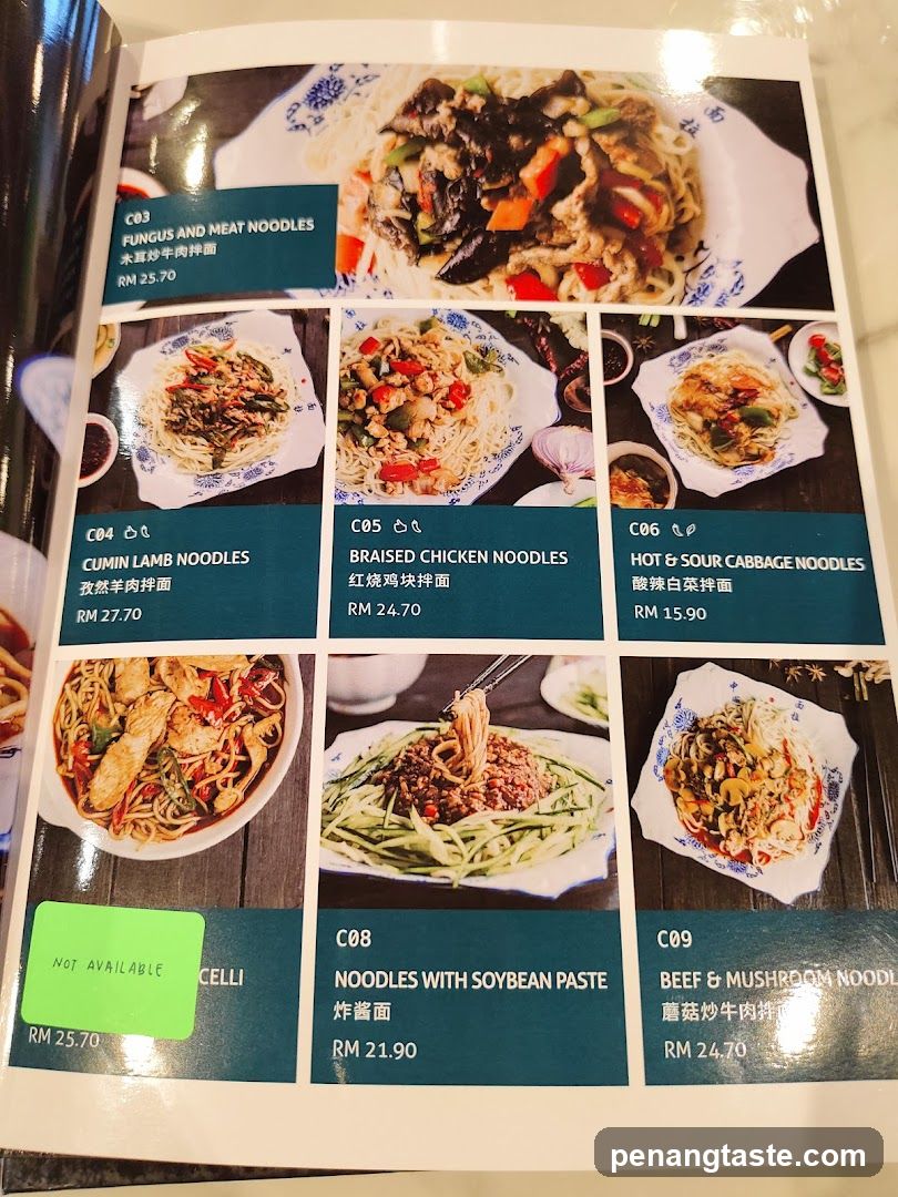 Noodle Dishes Menu