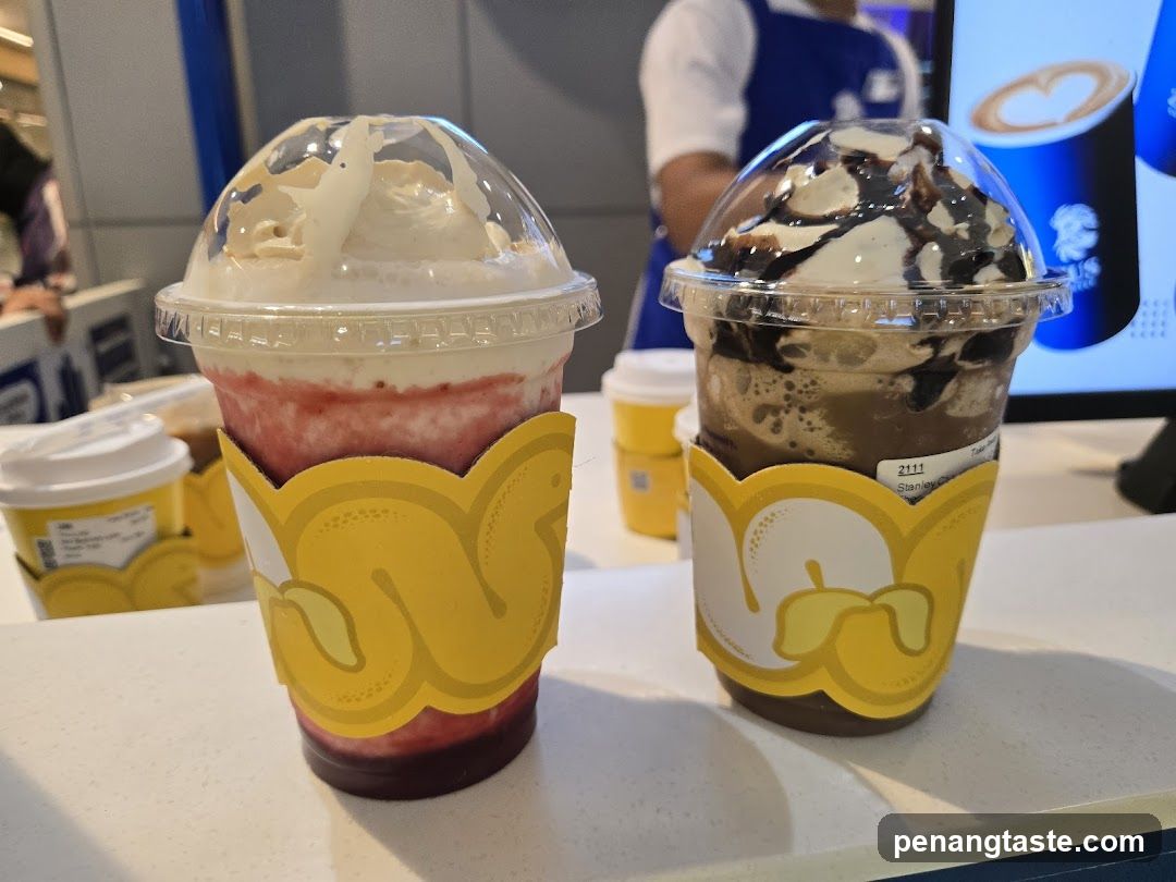 Two beverages at a counter