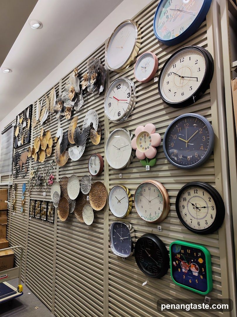 Wall of clocks in store