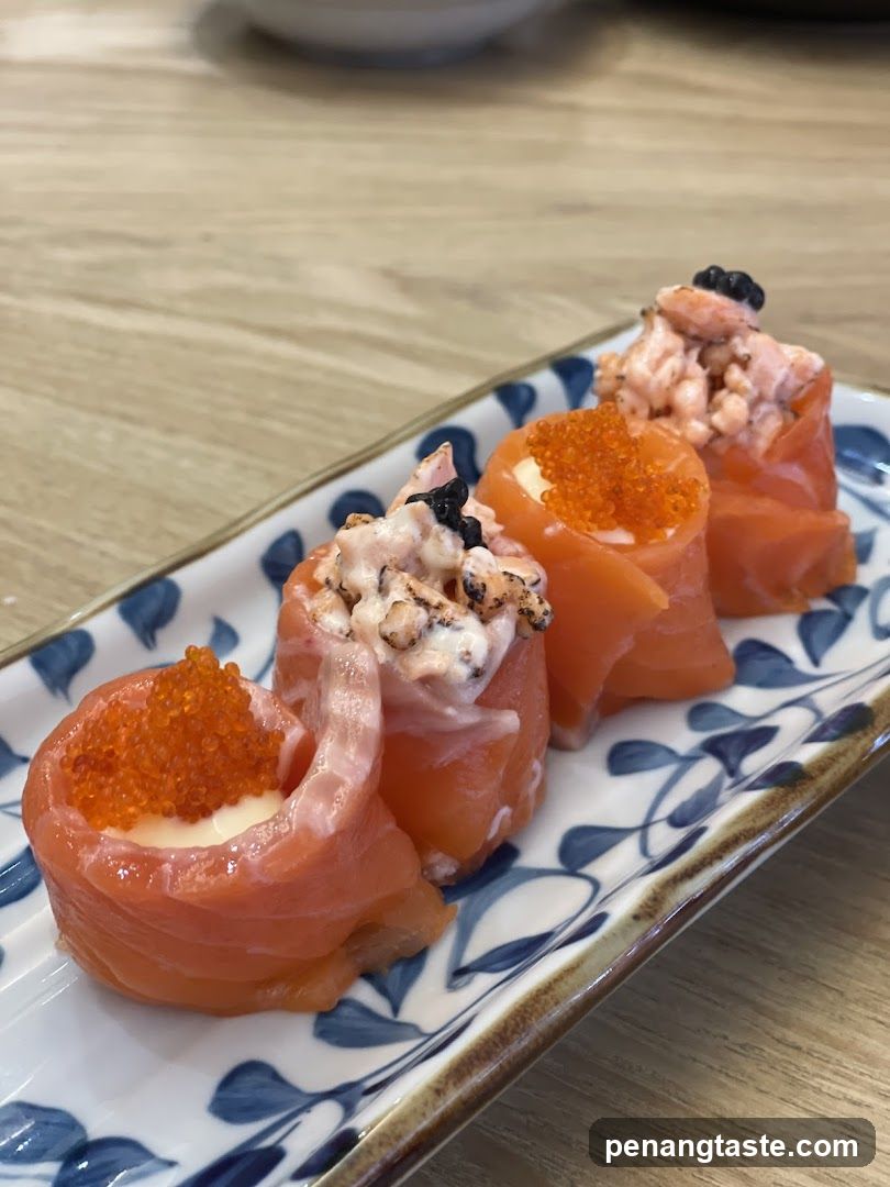 Salmon Rolls with Roe and Caviar