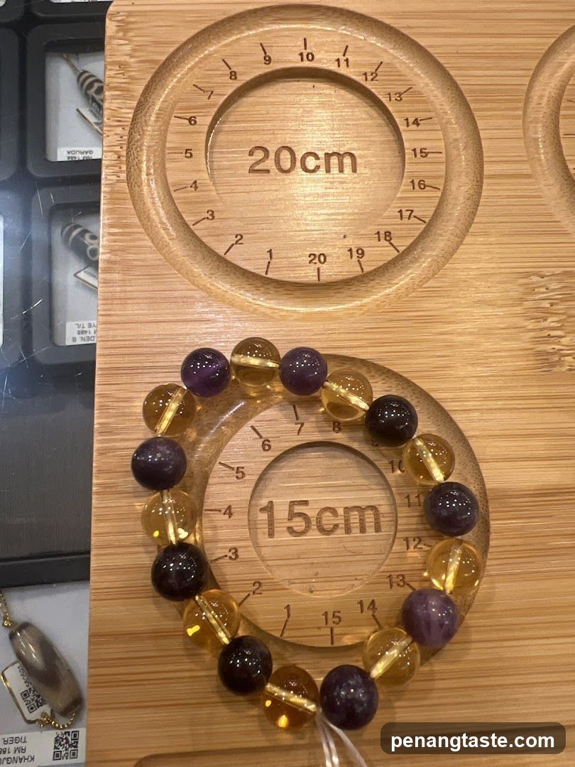 Beads on wooden display