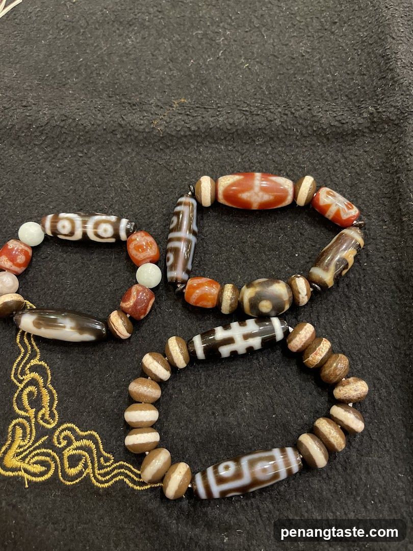 Tibetan-style beads on dark surface