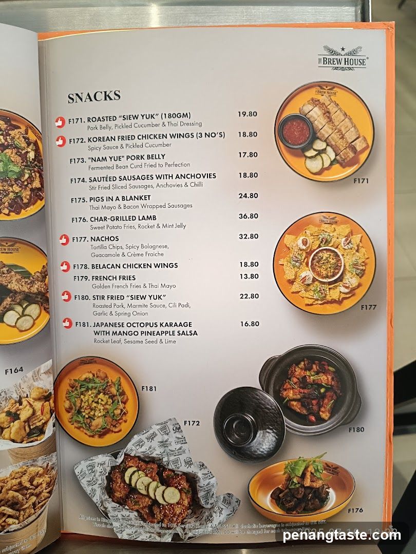 Brew House Snacks Menu Page