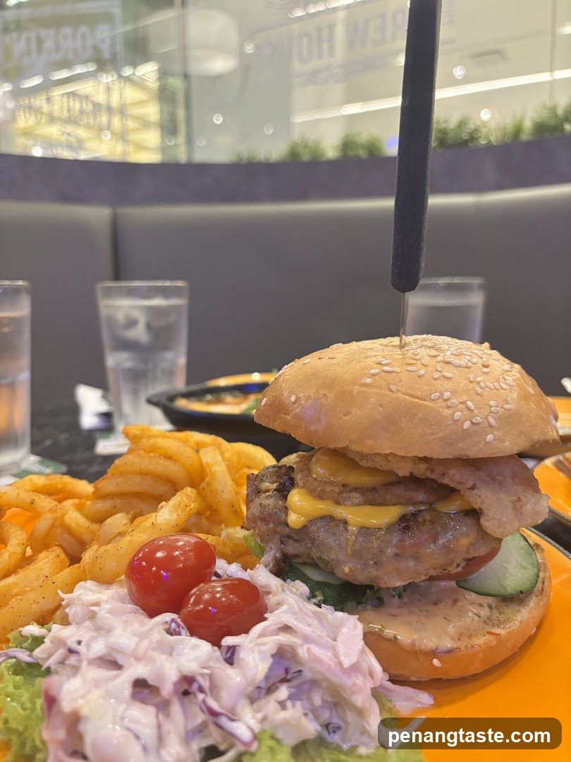 Restaurant Interior with Burger and Side Dishes