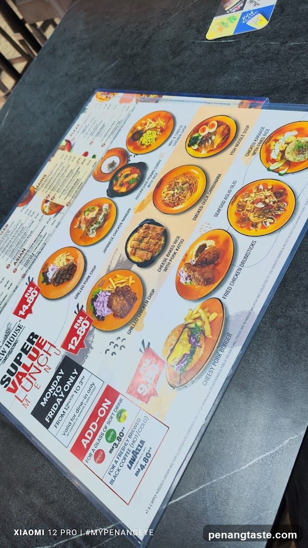 Restaurant Menu with Lunch Specials