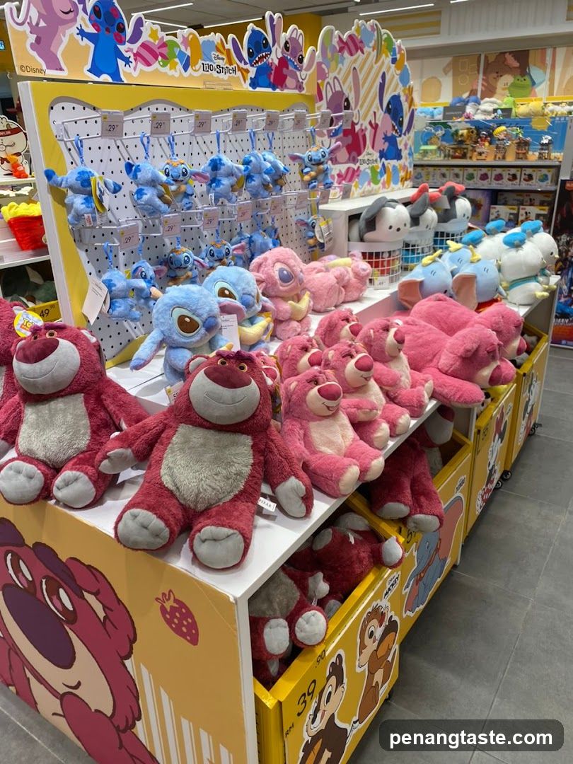 Disney-themed plush toys display