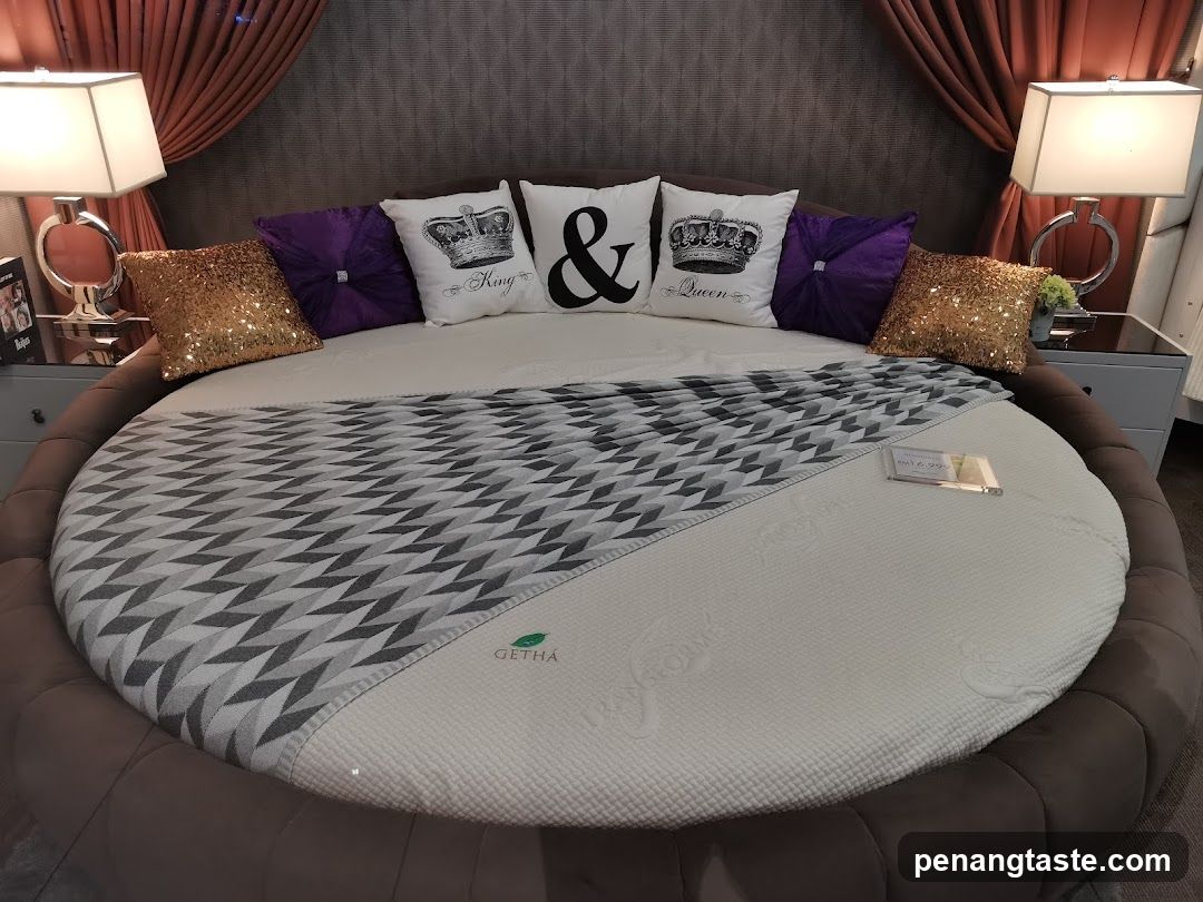 Round Bed Display with Decorative Pillows