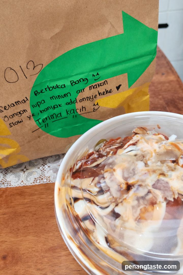 Takeout food with handwritten note