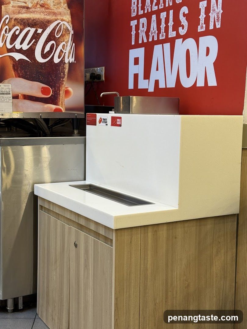 Coca-Cola advertisement and condiment station