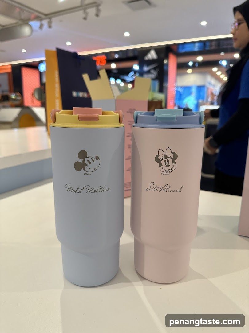 Disney-themed insulated tumblers on display