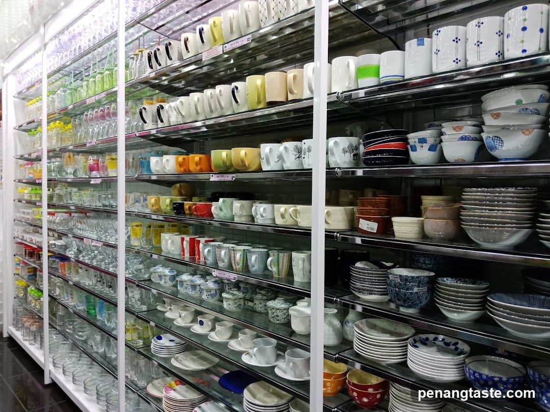 Shelves stocked with kitchenware