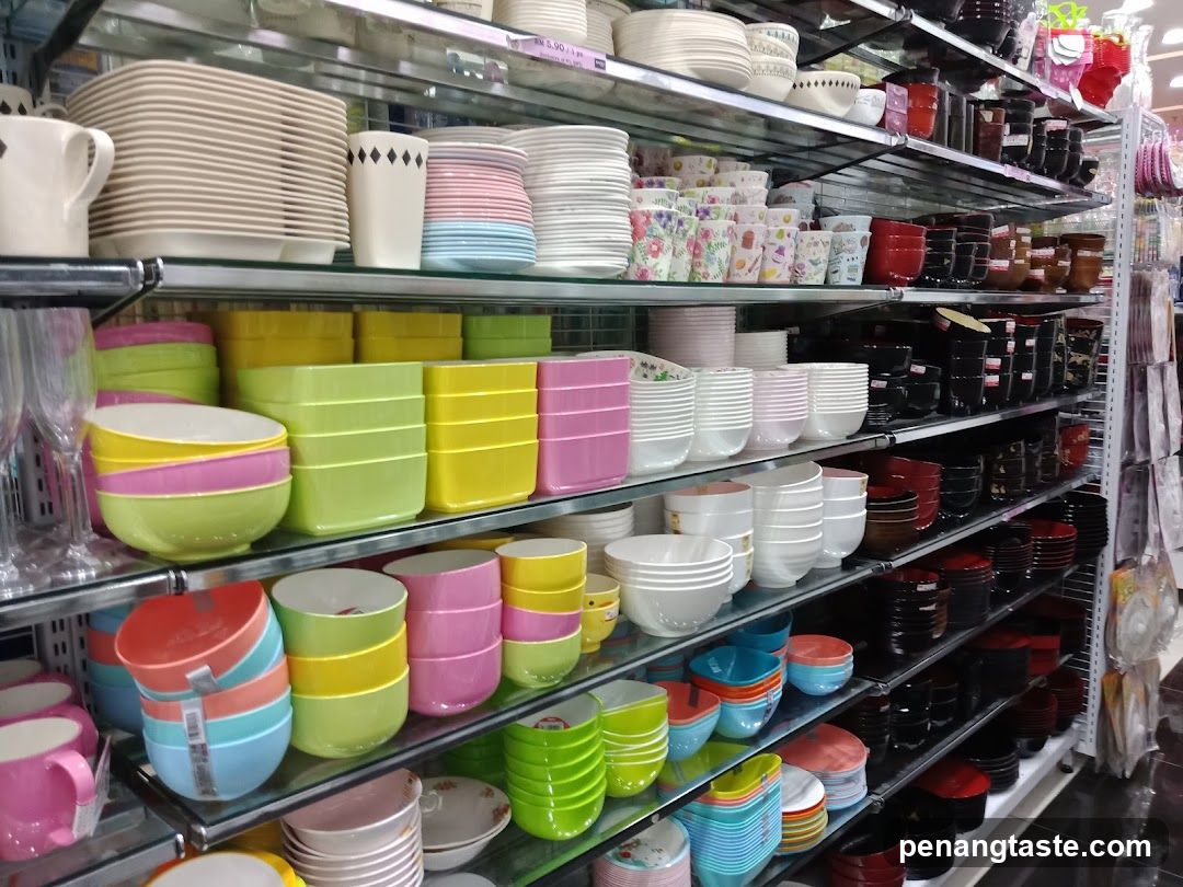 Shelves of colorful kitchenware