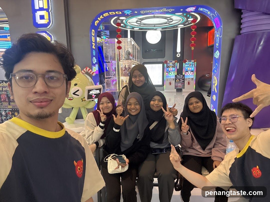 Group photo inside arcade