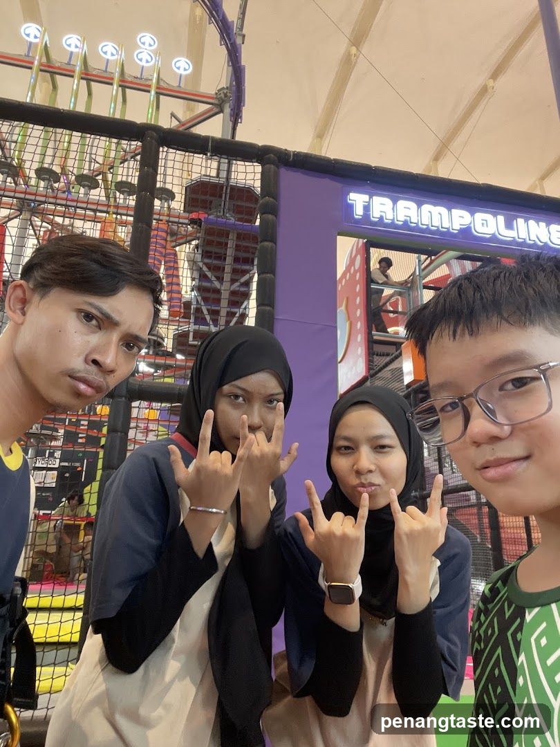 Group selfie at indoor trampoline park