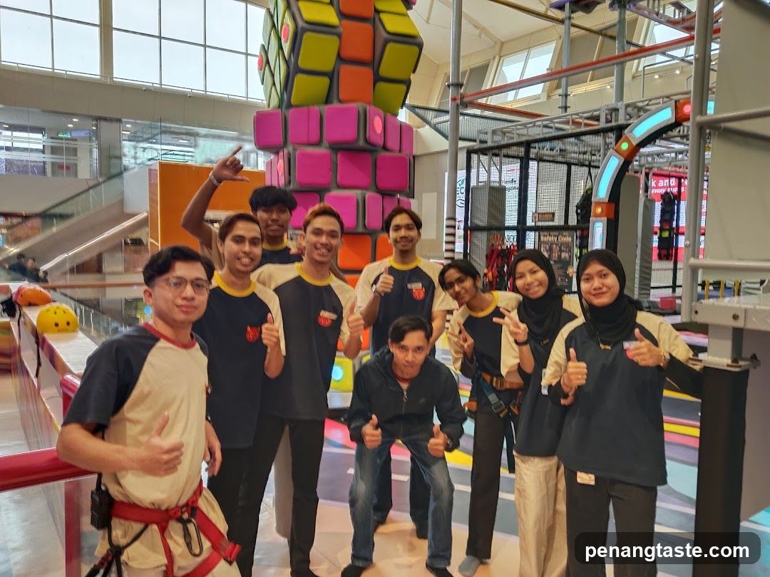 Group photo at indoor adventure center