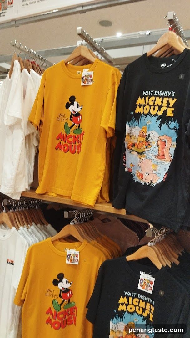 Disney-themed T-shirts on display