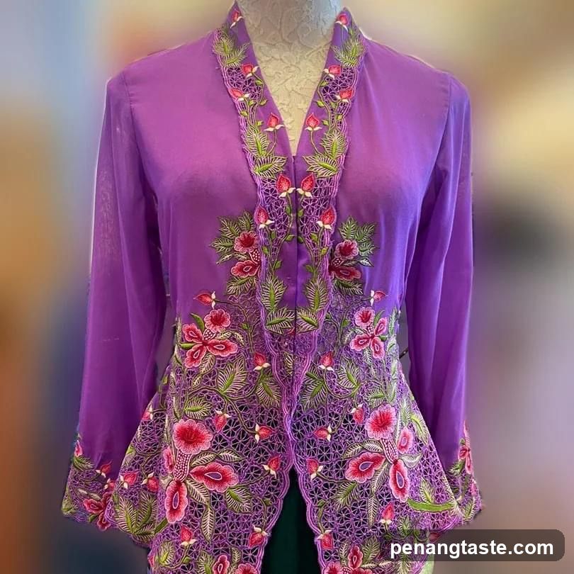 Purple Kebaya with Floral Embroidery