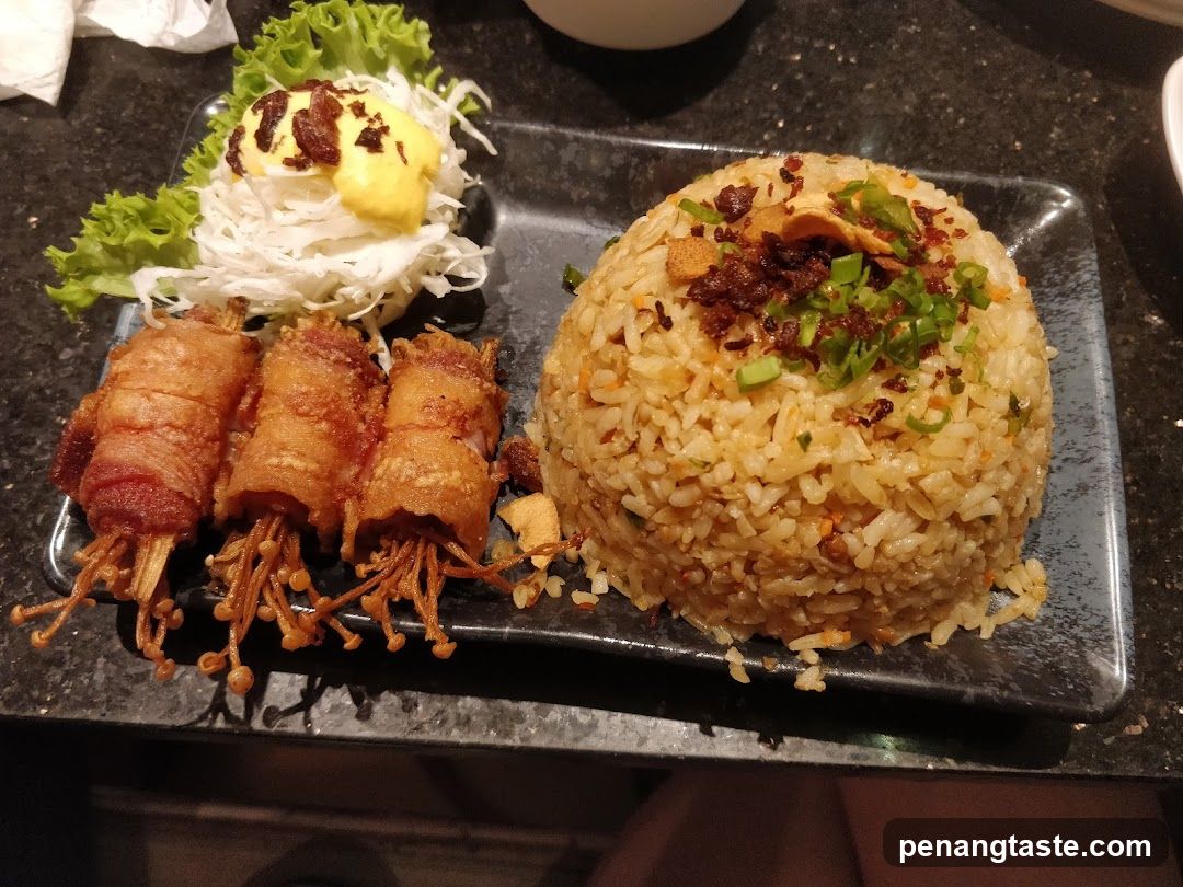 Enoki Bacon Rolls and Fried Rice