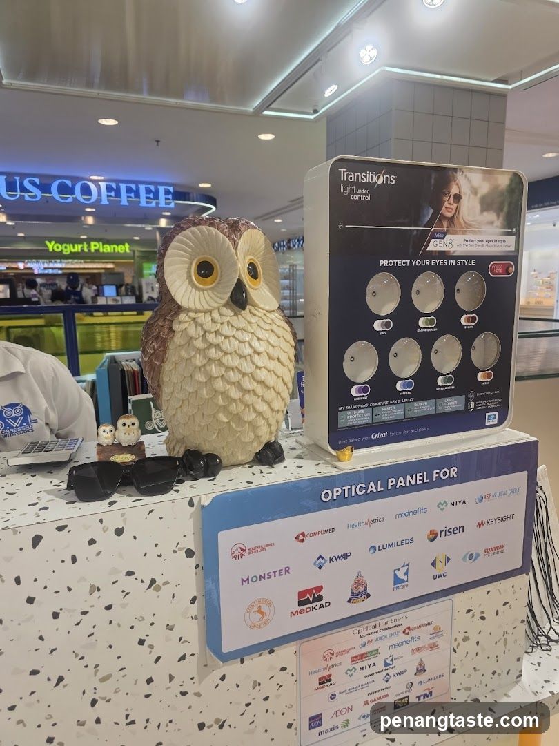Optical Display with Owl Figurine