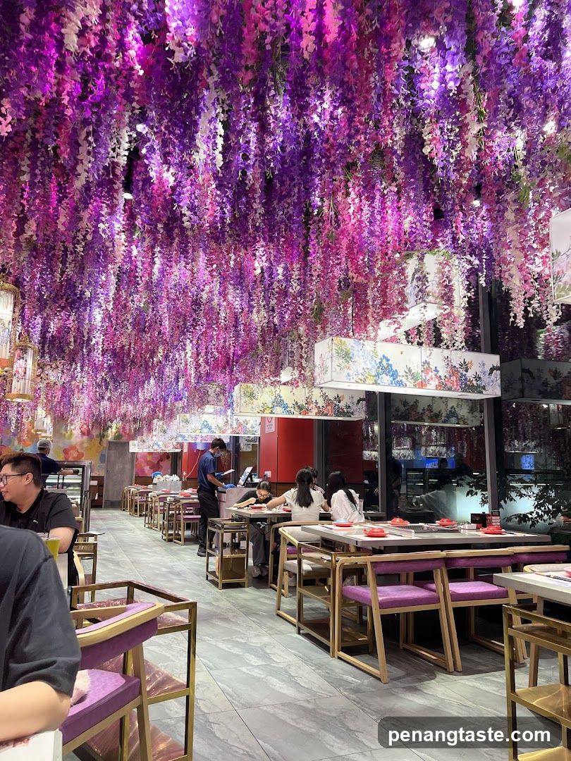 Restaurant Interior with Floral Decor