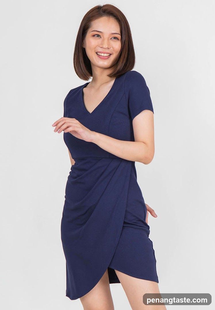 Woman in Navy Blue Dress