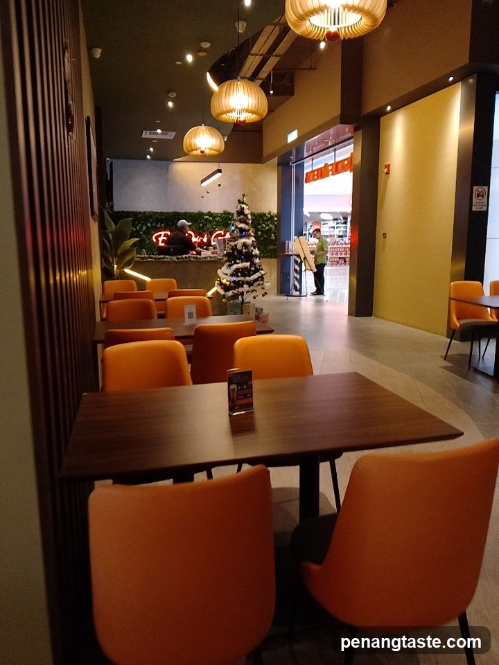 Cafe Interior with Christmas Decorations