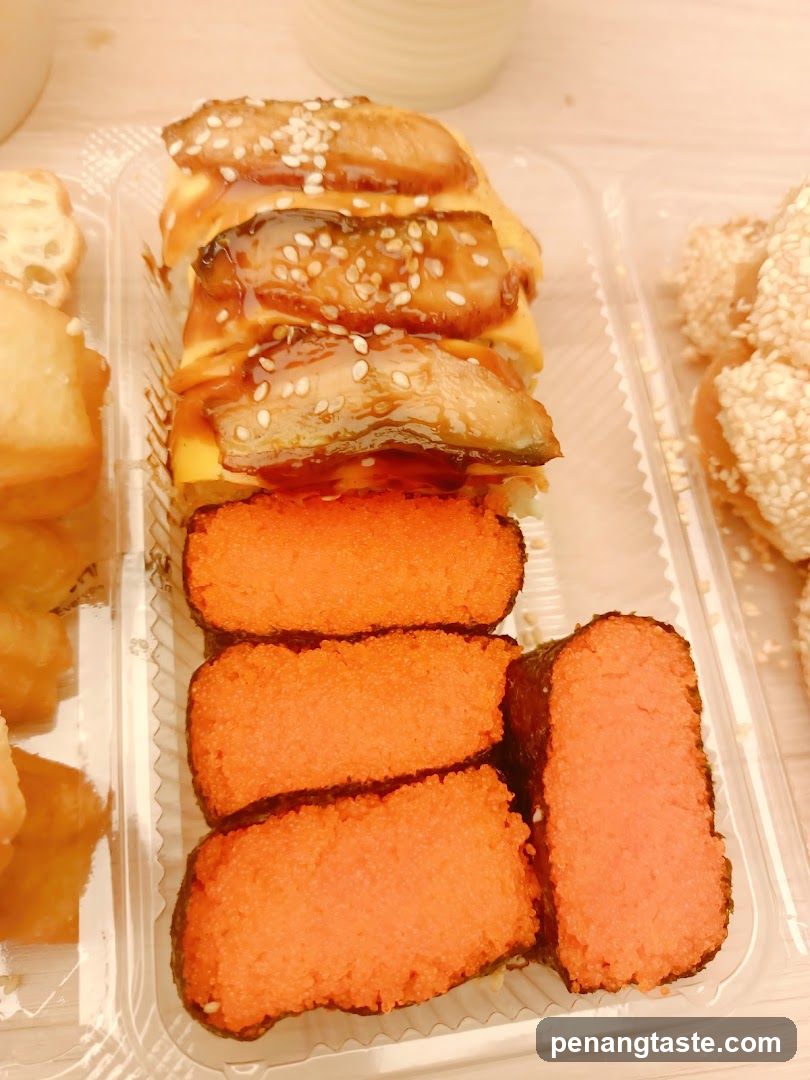 Food Tray with Sweet Desserts and Fish Sashimi