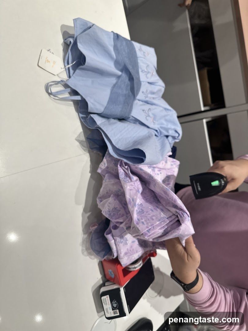 Clothing items being scanned at checkout