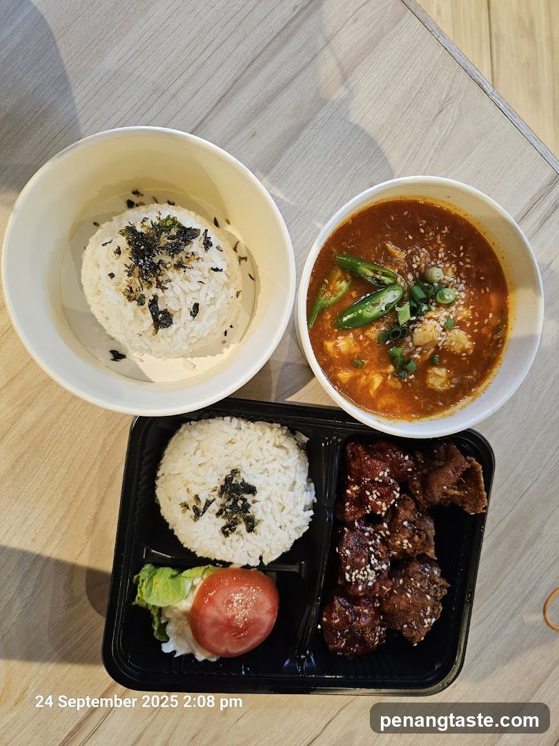 Lunch Meal with Rice and Stew