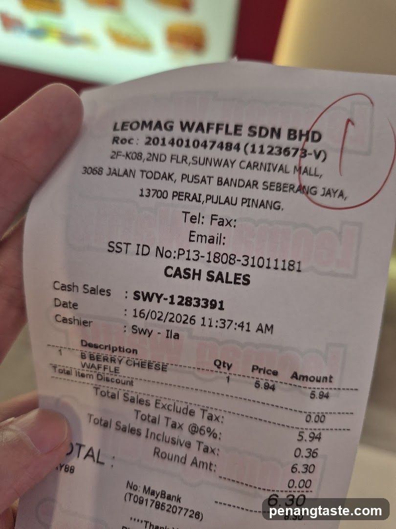 Receipt from Leomag Waffle SDN BHD