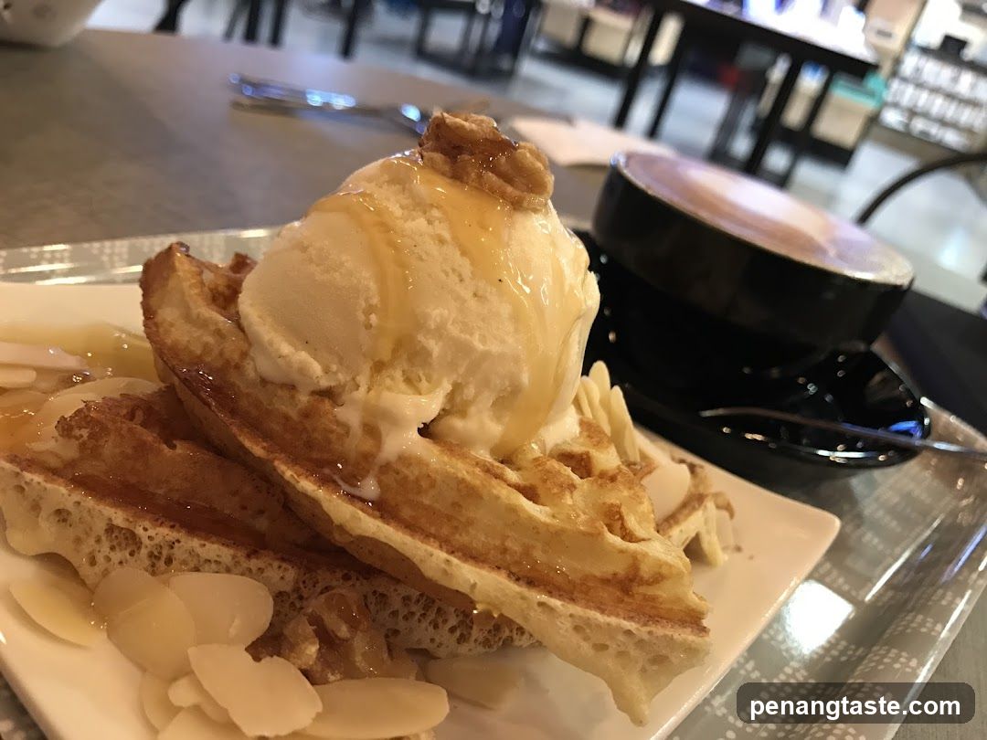 Waffle with Ice Cream and Coffee
