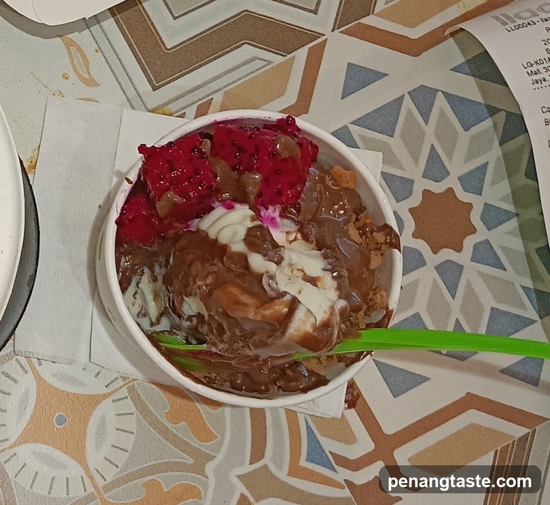 Ice cream bowl on patterned table