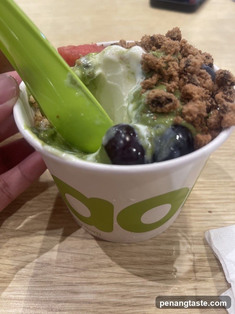 Frozen yogurt cup with toppings