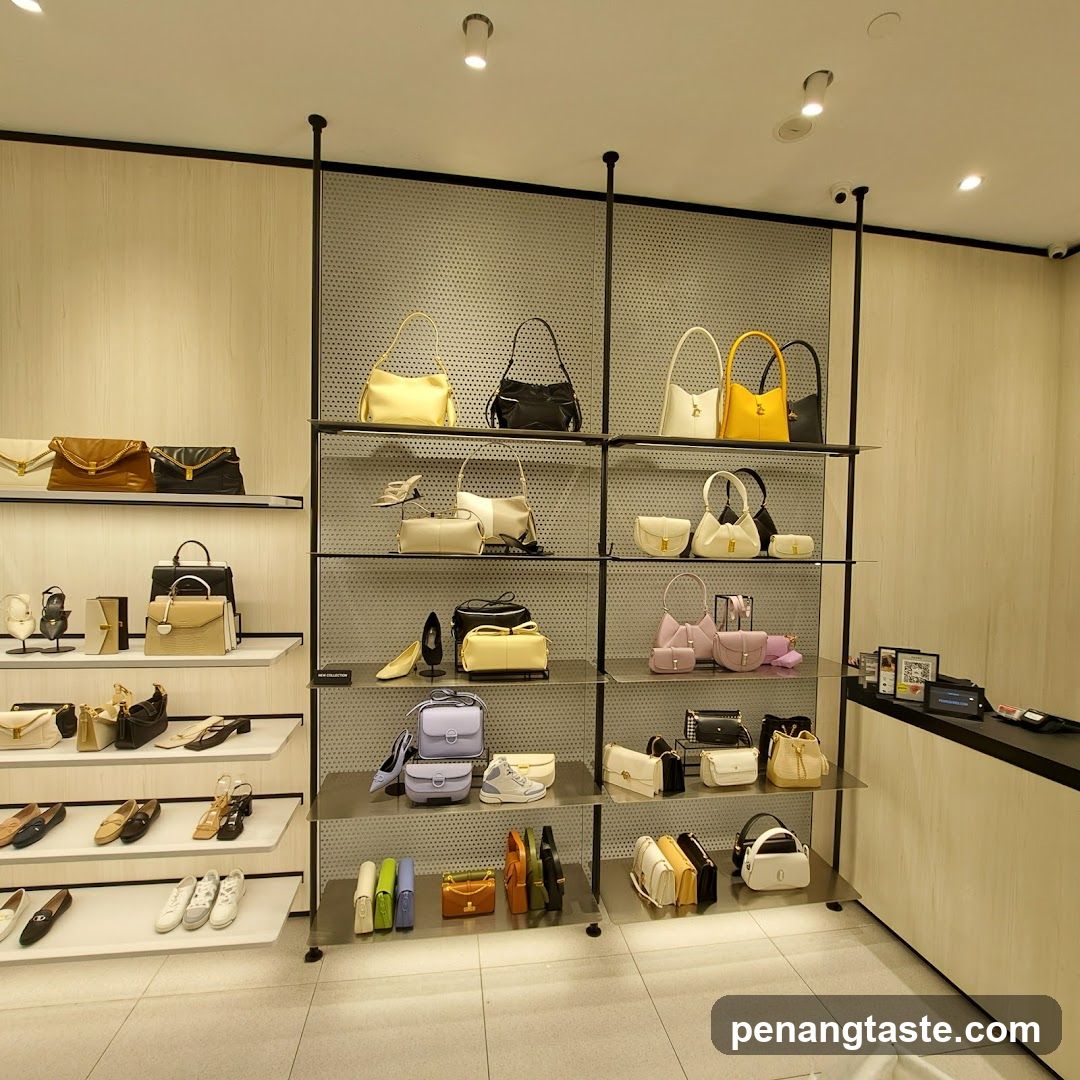 Interior of a luxury handbag and footwear store