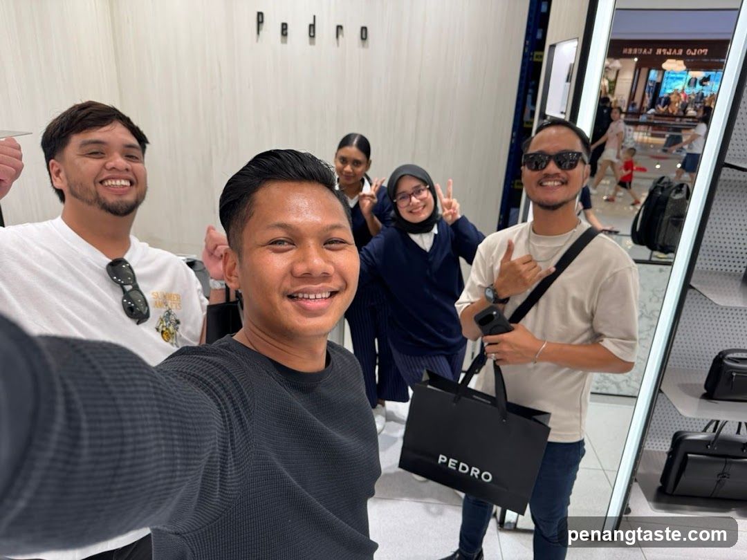 Group selfie inside a retail store